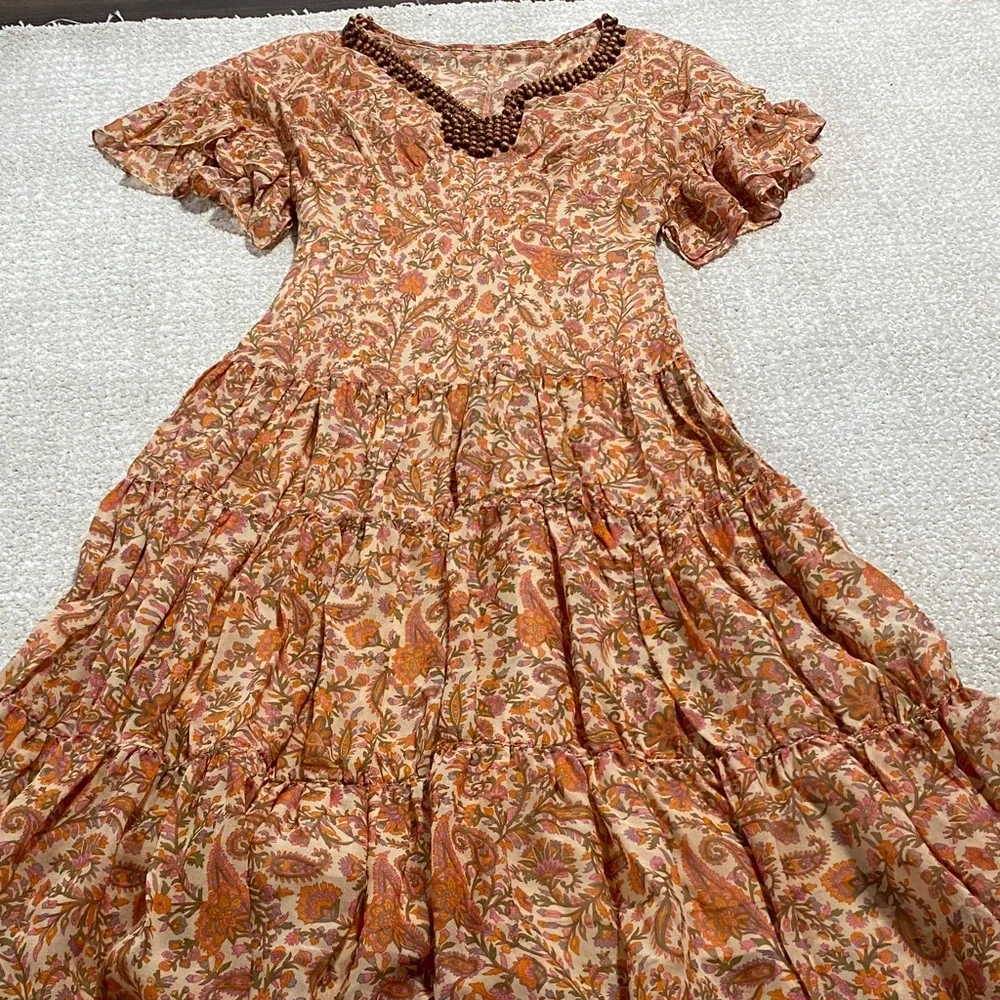 Adrianna Papell Orange and Brown Midi Dress vintage Size 6 100% Silk & poliéster - Picture 16 of 16